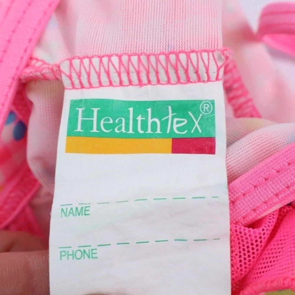 VTG‎ Healthtex 18 Month Girl One Piece Skirted Swimsuit Pink Checkered Flowers